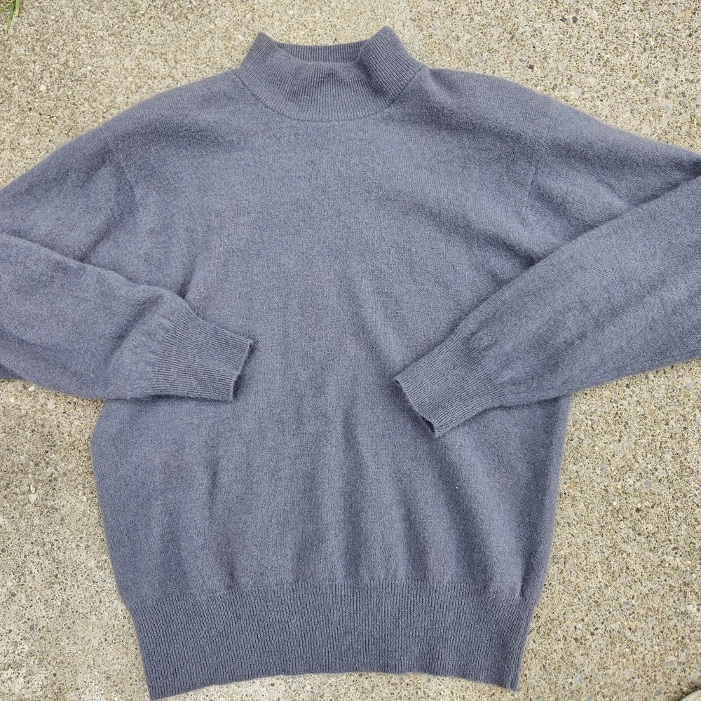 Vtg Lambs Wool Angora Rabbit Sweater Women's M Gray Cozy Soft Warm Natural Fiber